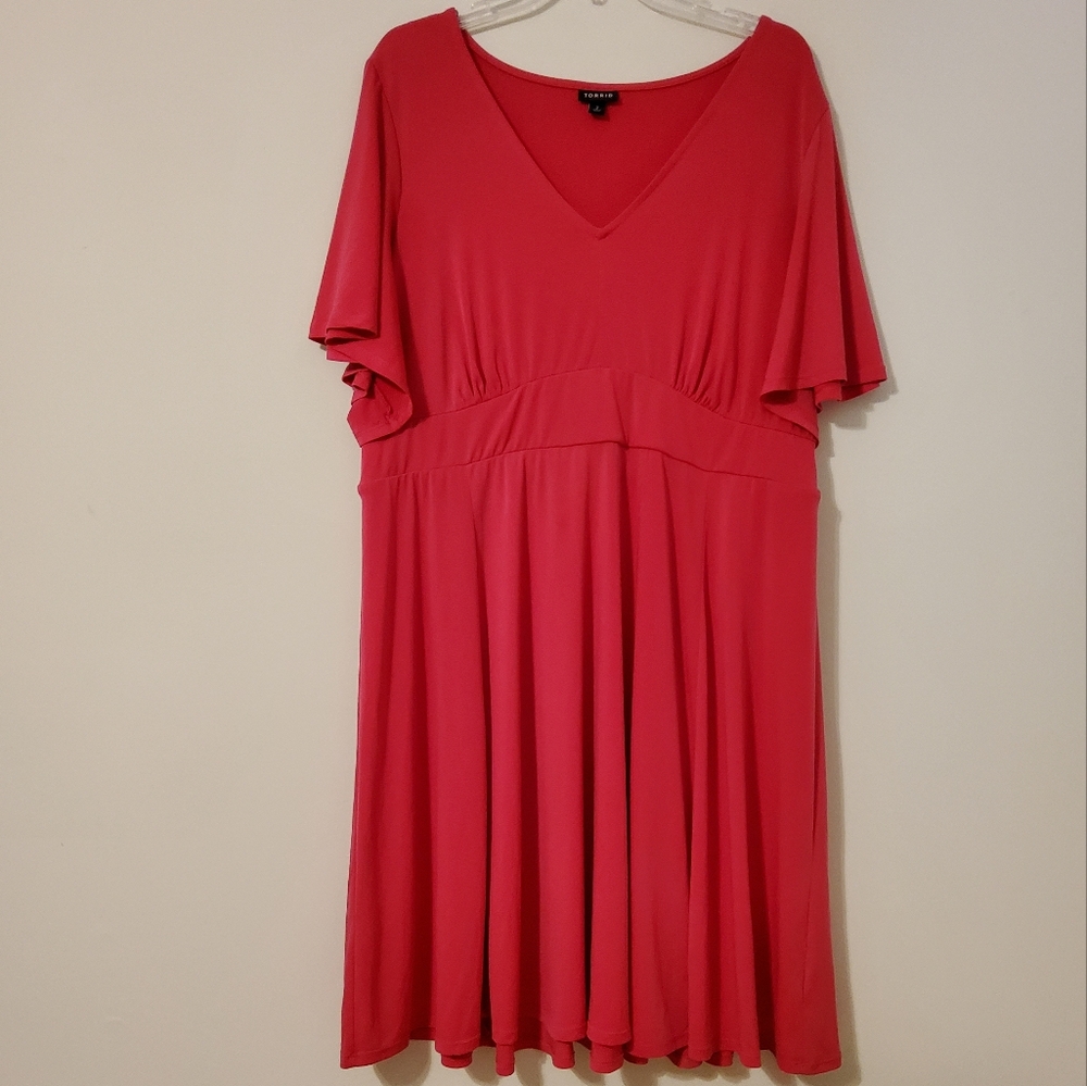 Torrid Stretch Solid Pink Short Flare Sleeve Shif… - image 1